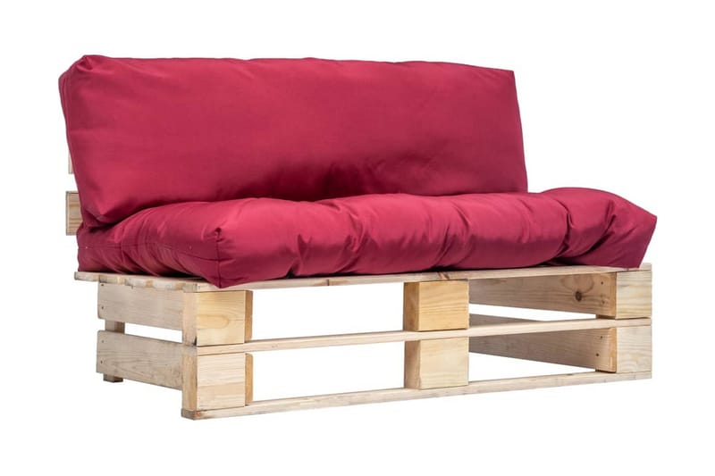 Havesofa Af Træpaller Med Røde Hynder Fsc-Fyrretræ - Havemøbler - Loungemøbler - Loungesofaer