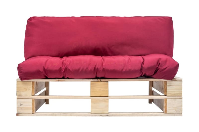 Havesofa Af Træpaller Med Røde Hynder Fsc-Fyrretræ - Havemøbler - Loungemøbler - Loungesofaer