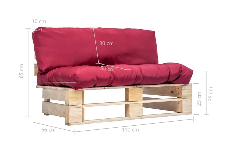 Havesofa Af Træpaller Med Røde Hynder Fsc-Fyrretræ - Havemøbler - Loungemøbler - Loungesofaer