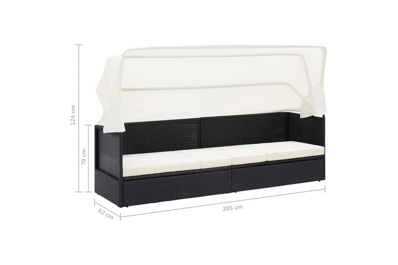 Havesofa Med Baldakin Polyrattan Sort - Havemøbler - Loungemøbler - Loungesofaer