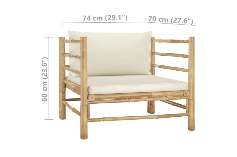 havesofa med cremehvide hynder bambus - Brun - Havemøbler - Loungemøbler - Loungesofaer