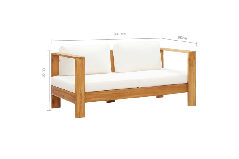 Havesofa med Hynde 140 cm Massivt Akacietræ Cremefarvet - Hvid - Havemøbler - Loungemøbler - Loungesofaer