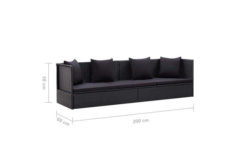 Havesofa med Hynde Og Puder Polyrattan Sort - Sort - Havemøbler - Loungemøbler - Loungesofaer