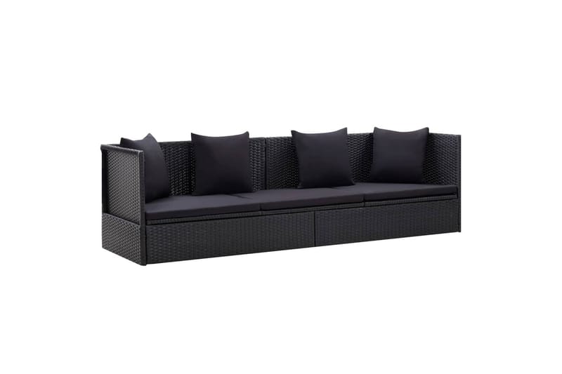 Havesofa med Hynde Og Puder Polyrattan Sort - Sort - Havemøbler - Loungemøbler - Loungesofaer