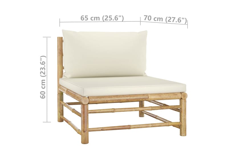 havesofa midterdel med cremefarvede hynder bambus - Brun - Havemøbler - Loungemøbler - Loungesofaer