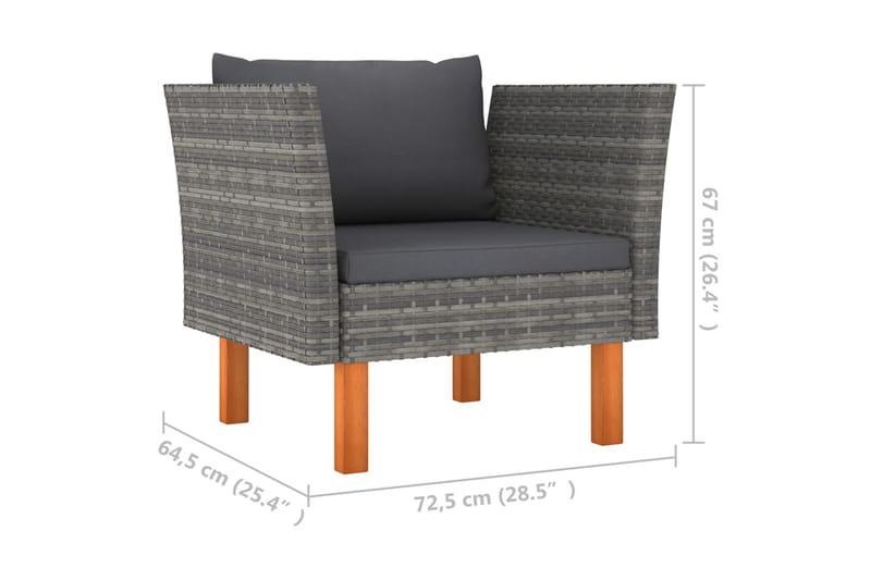 havesofa polyrattan og massivt eukalyptustræ - Grå - Loungesofaer - Havesofaer & bænke