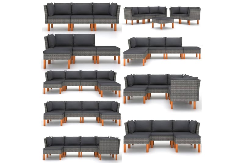 havesofa polyrattan og massivt eukalyptustræ - Grå - Loungesofaer - Havesofaer & bænke