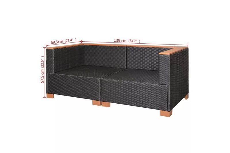 Havesofa Polyrattan Sort - Sort - Havemøbler - Loungemøbler - Loungesofaer