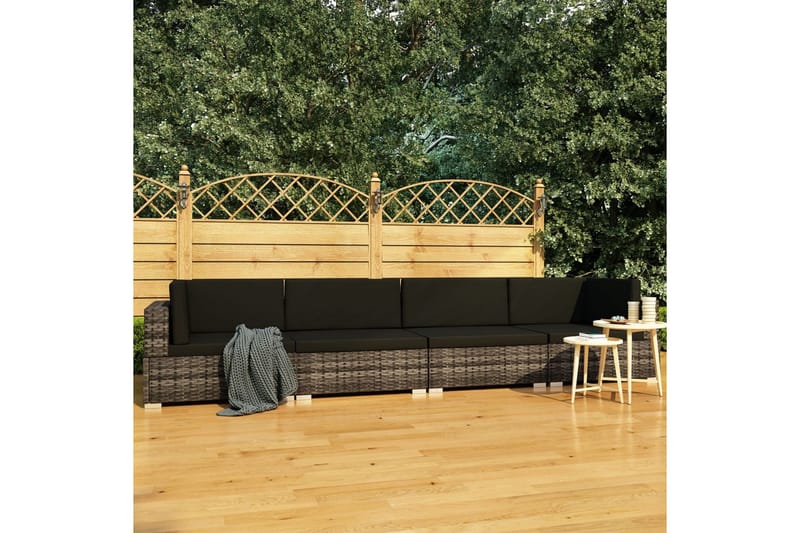 havesofasæt 4 dele med hynder polyrattan grå - Grå - Havemøbler - Loungemøbler - Loungesofaer