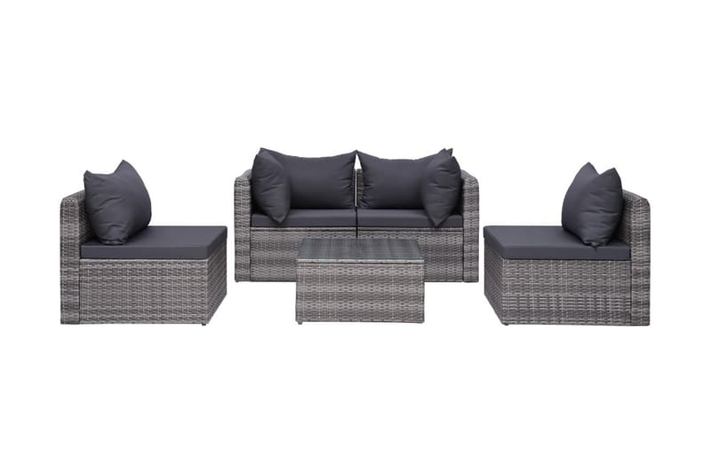 Havesofasæt 5 Dele Med Hynder Og Puder Polyrattan Grå - Grå - Havemøbler - Loungemøbler - Loungesofaer