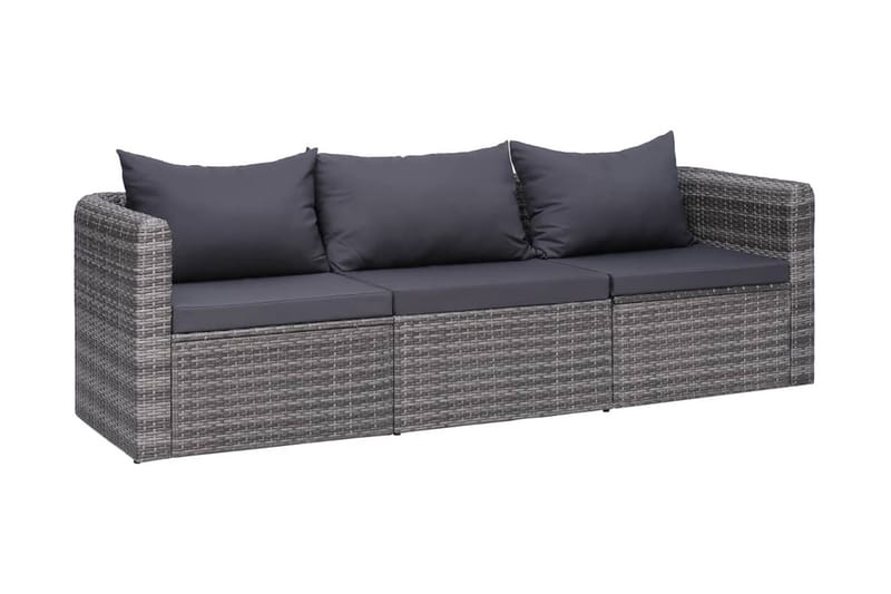 Havesofasæt I 3 Dele Med Hynder Polyrattan Grå - Grå - Havemøbler - Loungemøbler - Loungesofaer