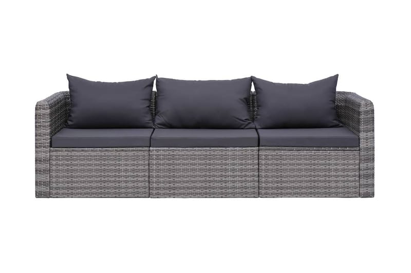 Havesofasæt I 3 Dele Med Hynder Polyrattan Grå - Grå - Havemøbler - Loungemøbler - Loungesofaer
