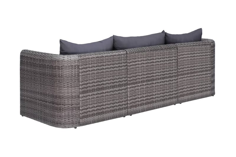 Havesofasæt I 3 Dele Med Hynder Polyrattan Grå - Grå - Havemøbler - Loungemøbler - Loungesofaer