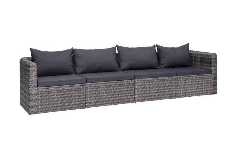 Havesofasæt I 4 Dele Med Hynder Polyrattan Grå - Grå - Havemøbler - Loungemøbler - Loungesofaer