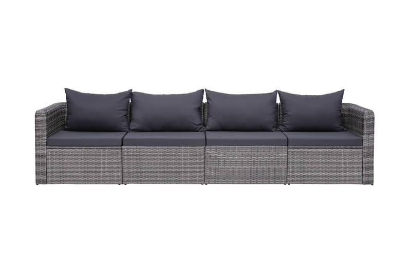 Havesofasæt I 4 Dele Med Hynder Polyrattan Grå - Grå - Havemøbler - Loungemøbler - Loungesofaer