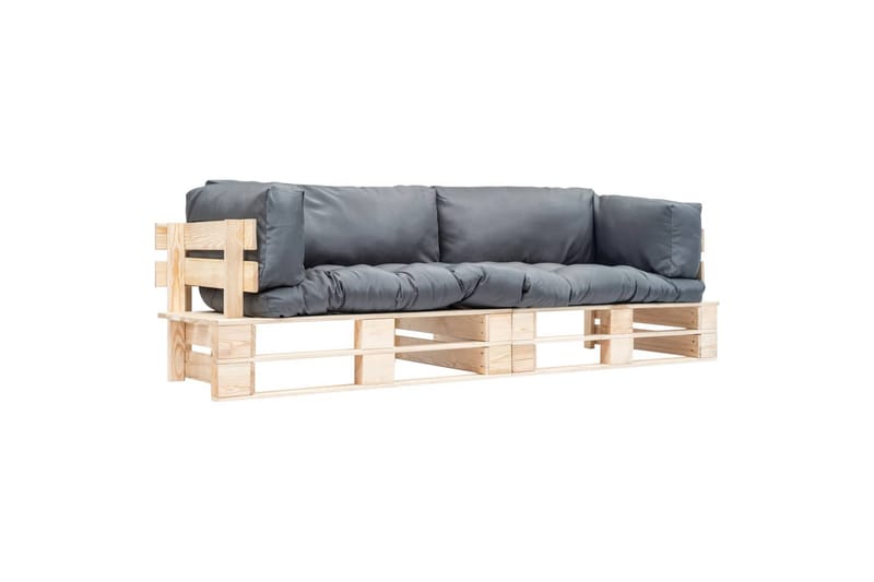 havesofasæt træpaller 2 dele med grå hynder FSC-fyrretræ - Havemøbler - Loungemøbler - Loungesofaer