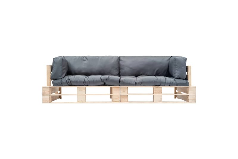 havesofasæt træpaller 2 dele med grå hynder FSC-fyrretræ - Havemøbler - Loungemøbler - Loungesofaer