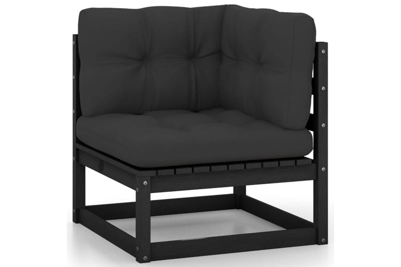 hjørnedel til havesofa med hynder massivt fyrretræ - Sort - Havemøbler - Loungemøbler - Loungesofaer