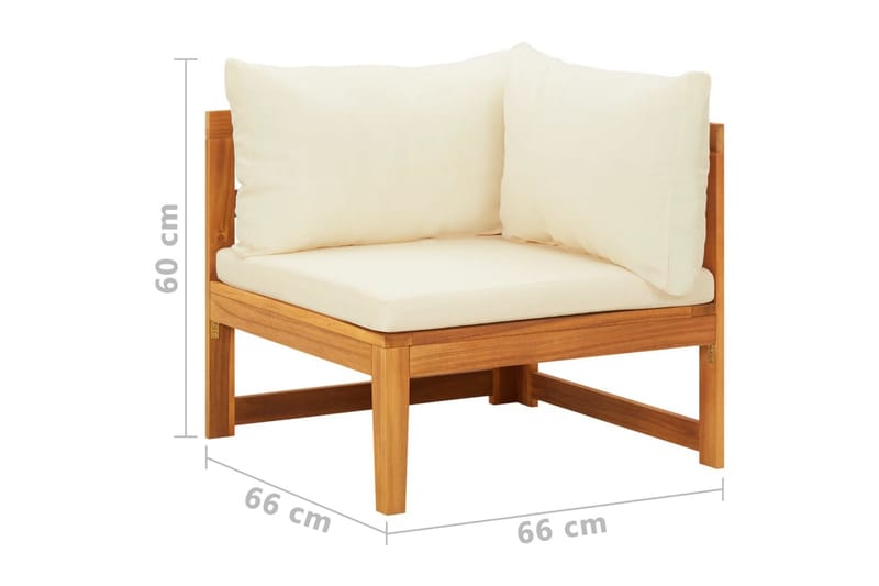 hjørnedel til sofa med cremehvide hynder massivt akacietræ - Hvid - Loungesofaer - Havesofaer & bænke
