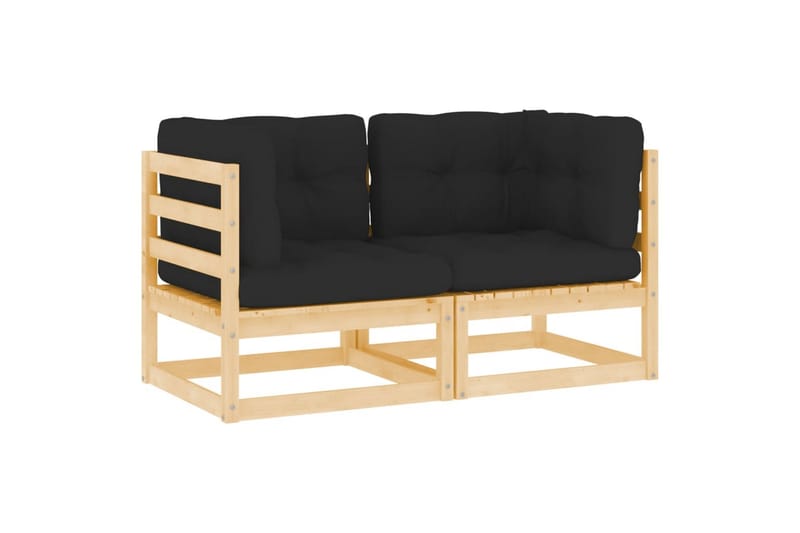 hjørnedele til havesofa 2 stk. med hynder massivt fyrretræ - Brun - Havemøbler - Loungemøbler - Loungesofaer