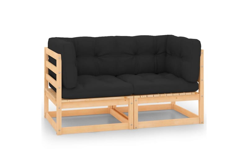 hjørnedele til havesofa 2 stk. med hynder massivt fyrretræ - Brun - Havemøbler - Loungemøbler - Loungesofaer