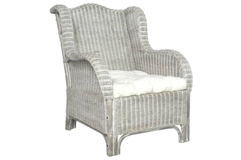 lænestol med hynde naturlig rattan og hør grå - Grå - Havemøbler - Loungemøbler - Loungesofaer