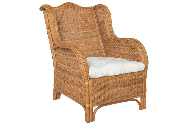 lænestol med hynde naturlig rattan og hør lysebrun - Brun - Havemøbler - Loungemøbler - Loungesofaer