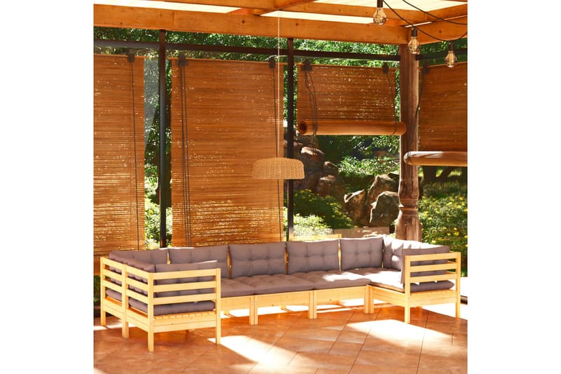 loungesæt til haven 7 dele med grå hynder fyrretræ - Grå - Loungesofaer - Havesofaer & bænke