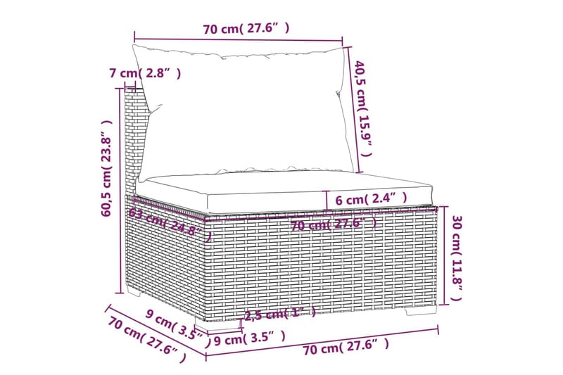 midtersæde til havesofa med hynder polyrattan grå - Grå - Loungesofaer - Havesofaer & bænke