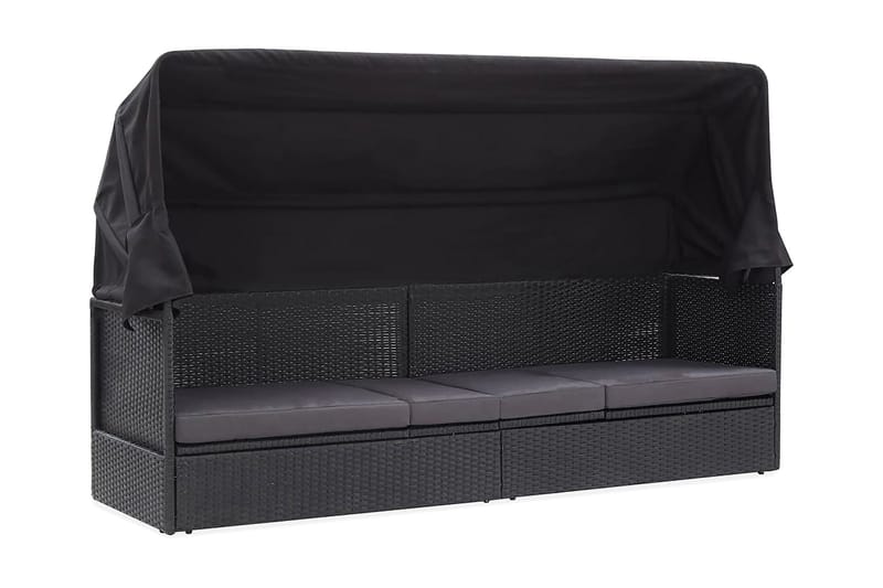 Udendörssofa Med Baldakin Polyrattan Sort - Havemøbler - Loungemøbler - Loungesofaer