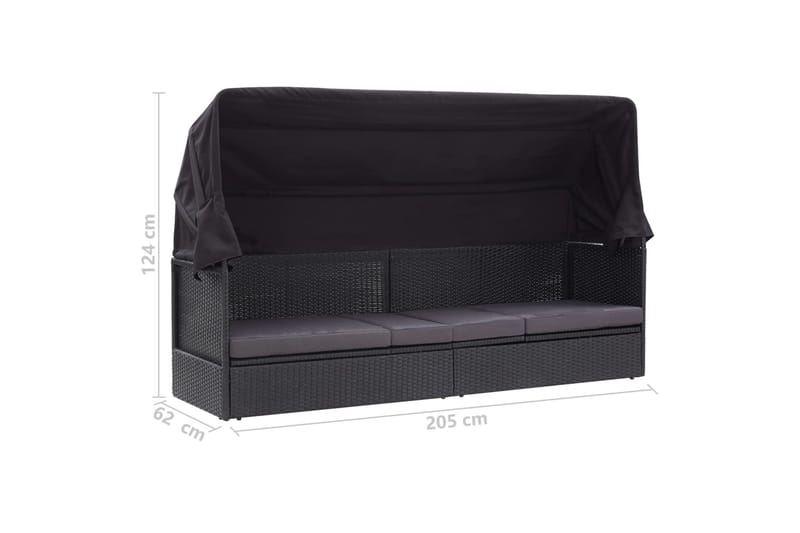 Udendörssofa Med Baldakin Polyrattan Sort - Havemøbler - Loungemøbler - Loungesofaer
