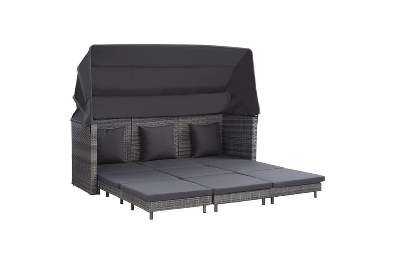 Udvidelig 3-Personers Sovesofa Med Tag Polyrattan Grå - Grå - Havemøbler - Loungemøbler - Loungesofaer
