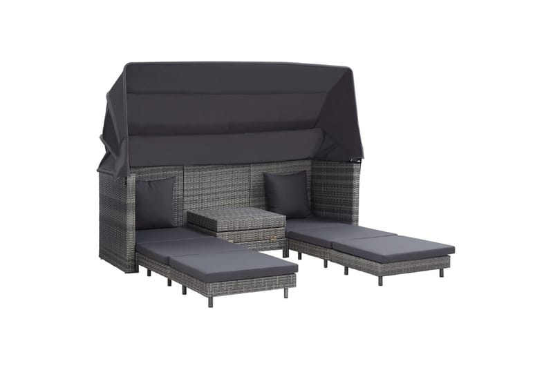 Udvidelig 3-Personers Sovesofa Med Tag Polyrattan Grå - Grå - Havemøbler - Loungemøbler - Loungesofaer