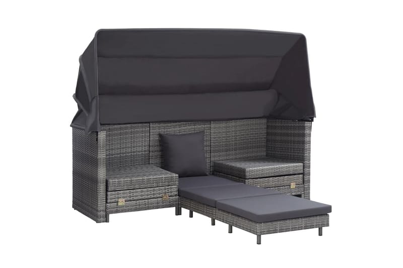 Udvidelig 3-Personers Sovesofa Med Tag Polyrattan Grå - Grå - Havemøbler - Loungemøbler - Loungesofaer