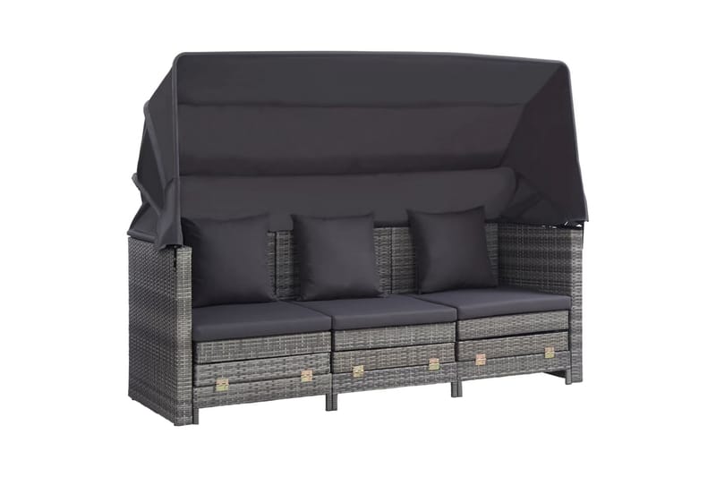 Udvidelig 3-Personers Sovesofa Med Tag Polyrattan Grå - Grå - Havemøbler - Loungemøbler - Loungesofaer