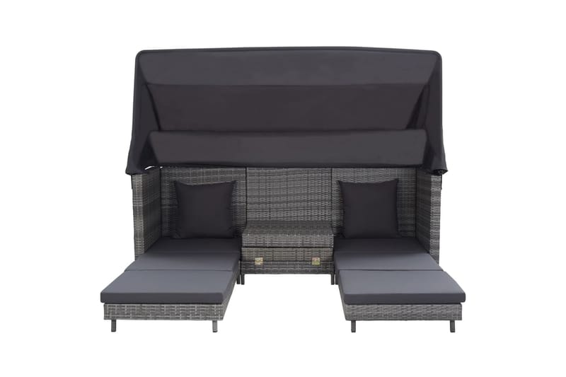 Udvidelig 3-Personers Sovesofa Med Tag Polyrattan Grå - Grå - Havemøbler - Loungemøbler - Loungesofaer