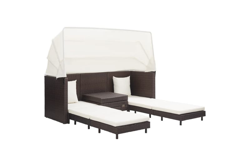 Udvidelig 3 Personers Sovesofa Med Tag Polyrattan Brun - Brun - Havemøbler - Loungemøbler - Loungesofaer