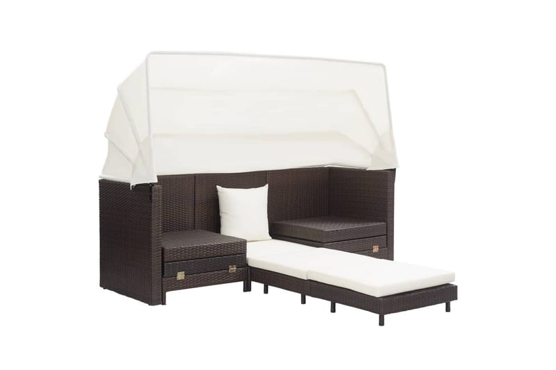Udvidelig 3 Personers Sovesofa Med Tag Polyrattan Brun - Brun - Havemøbler - Loungemøbler - Loungesofaer