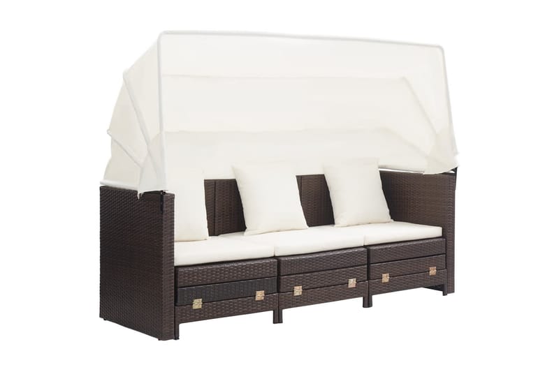 Udvidelig 3 Personers Sovesofa Med Tag Polyrattan Brun - Brun - Havemøbler - Loungemøbler - Loungesofaer