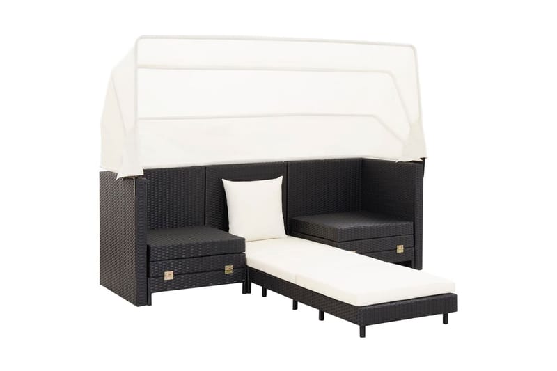 Udvidelig 3-Personers Sovesofa Med Tag Polyrattan Sort - Sort - Havemøbler - Loungemøbler - Loungesofaer