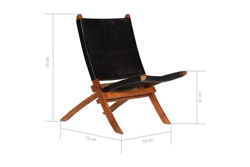 Afslapningsstol Ægte Læder 59 X 72 X 79 Cm Sort - Sort - Havemøbler - Loungemøbler - Loungestol udendørs