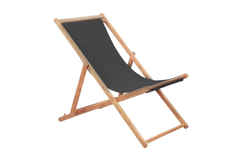 Foldbar Strandstol Stof Og Træstel Grå - Grå - Havemøbler - Loungemøbler - Loungestol udendørs