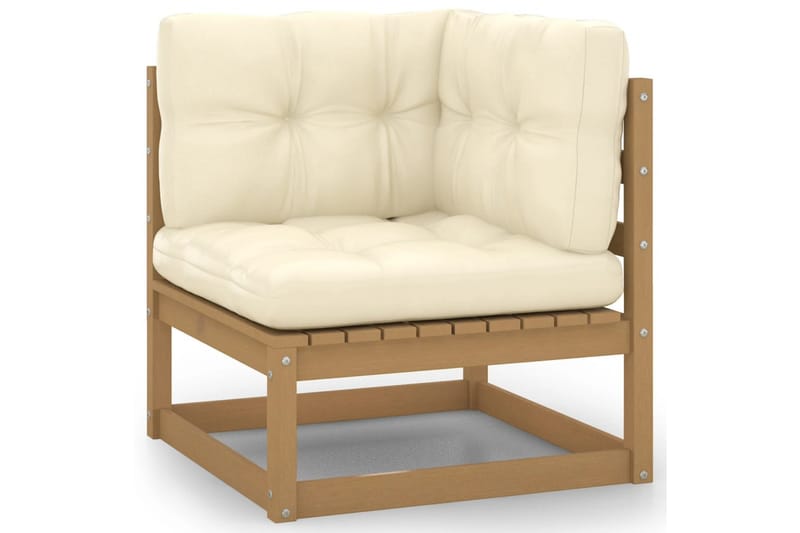 hjørnedel til havesofa med cremefarvede hynder fyrretræ - Brun - Havemøbler - Loungemøbler - Moduler - Hjørnemodul havesofa