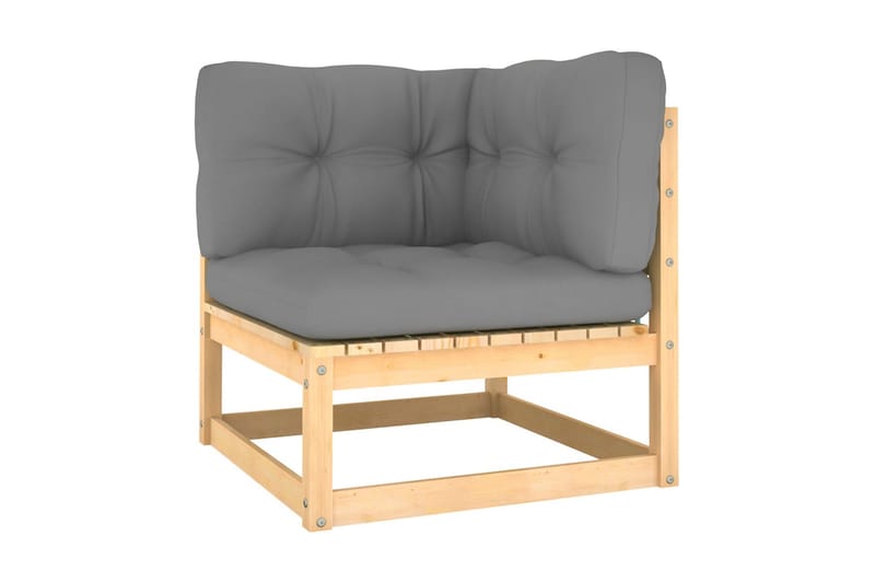 hjørnedel til havesofa med grå hynder massivt fyrretræ - Brun - Havemøbler - Loungemøbler - Moduler - Hjørnemodul havesofa