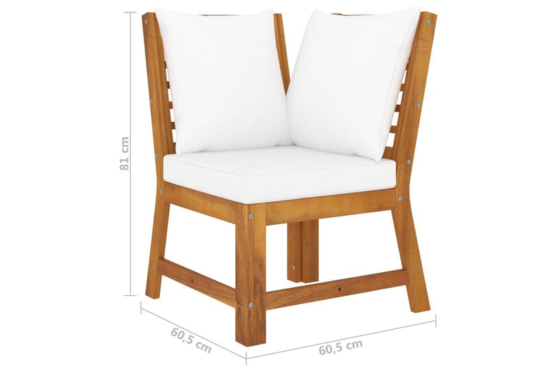 Hjørnedel Til Sofa Med Cremefarvet Hynde massivt Akacietræ - Creme - Havemøbler - Loungemøbler - Moduler - Hjørnemodul havesofa