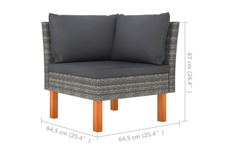 hjørnedel til sofa polyrattan og massivt eukalyptustræ - Grå - Havemøbler - Loungemøbler - Moduler - Hjørnemodul havesofa