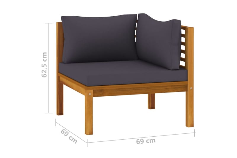 hjørnedele til sofa 2 stk. med hynder massivt akacietræ - Brun - Hjørnemodul havesofa - Moduler