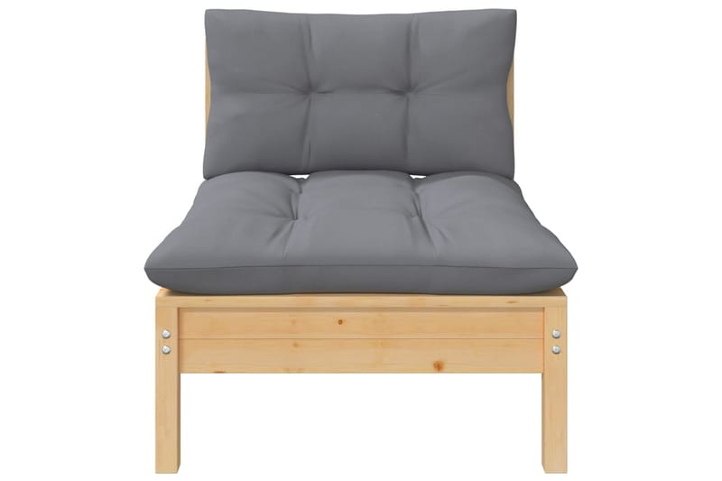 midterdel til havesofa med grå hynder massivt fyrretræ - Brun - Havemøbler - Loungemøbler - Moduler