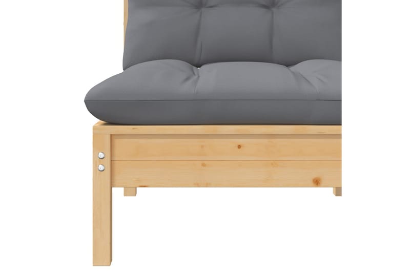 midterdel til havesofa med grå hynder massivt fyrretræ - Brun - Havemøbler - Loungemøbler - Moduler