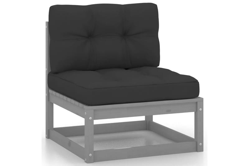 midterdel til havesofa m.grå hynder massivt fyrretræ - Grå - Havemøbler - Loungemøbler - Moduler
